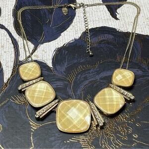 Vintage Y2K Gold Statement Necklace with Yellow Crystals and Rhinestones D2